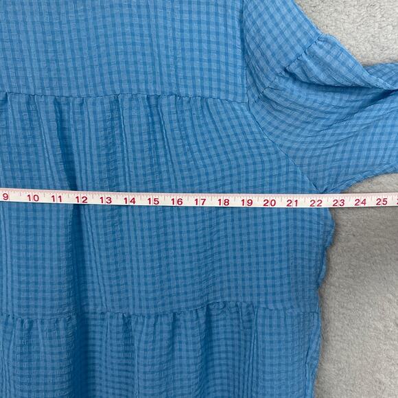 Calvin Klein Tiered Baby Doll Blouse Slate Blue Size XL Boho Relaxed Fall Style - Picture 3 of 8